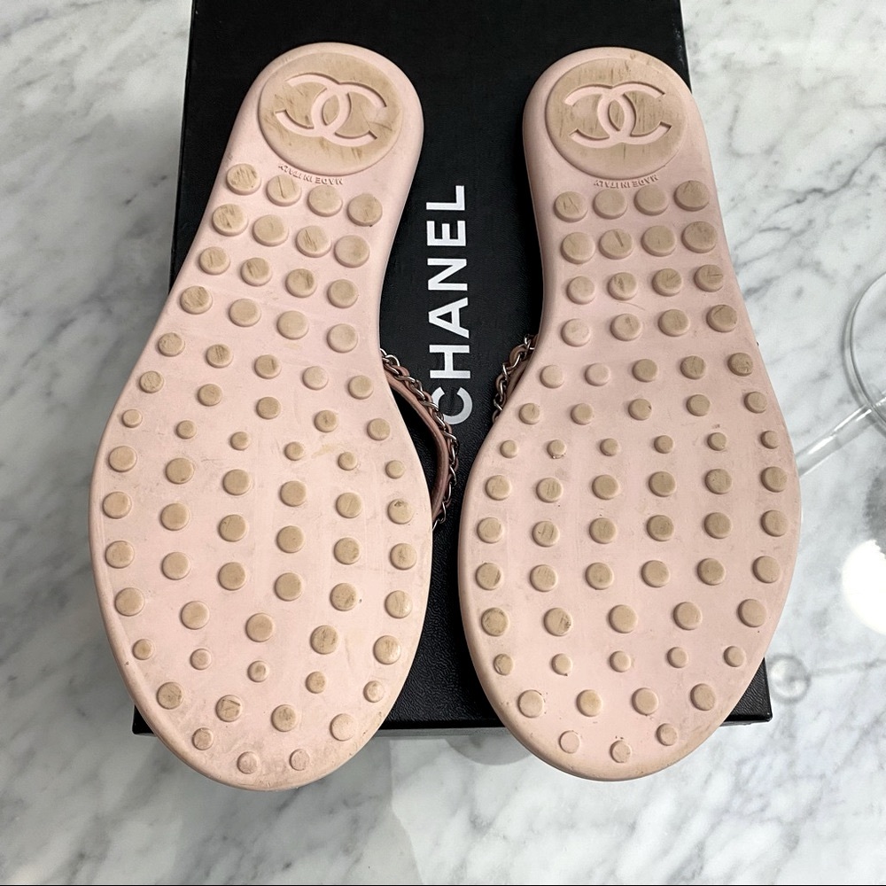 🔥CHANEL🔥 Pink silver chain Pool Thong Flip Flops EUR40 - Picture 7 of 7